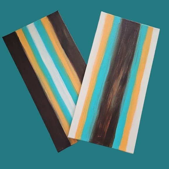 SET OF 2 HAND-PAINTED CANVAS WALL HANGING PICTURES - Picture 1 of 6